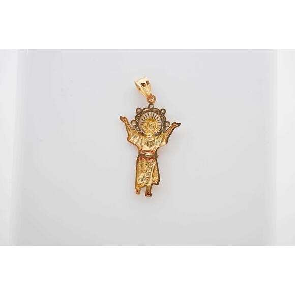 Estate Sale 14k Gold Jesus Pendant with Cubic Zirconia - Unisex - 1.8g - Picture 4 of 6